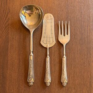 VINTAGE - Silver-Plate Art Nouveau Serving Spoon, Server & Fork Set